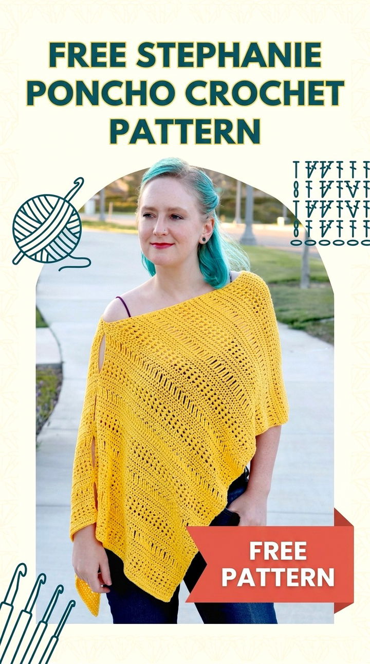 Free Stephanie Poncho Crochet Pattern Modern Retro Boho Style