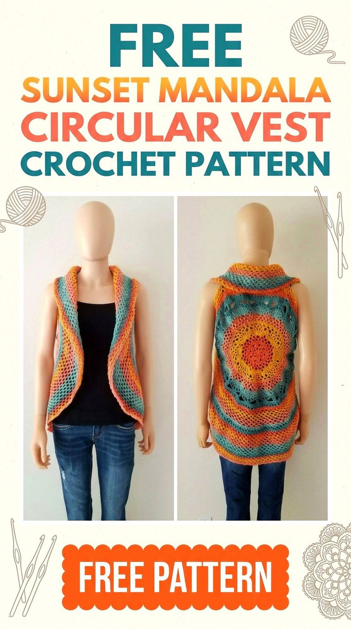 Free Sunset Mandala Circular Vest Crochet Pattern Modern Retro Boho Style