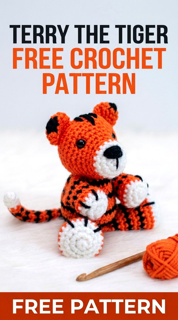 Terry the Tiger Free Crochet Pattern Vibrant Retro Chic Bohemian Accessory Accent