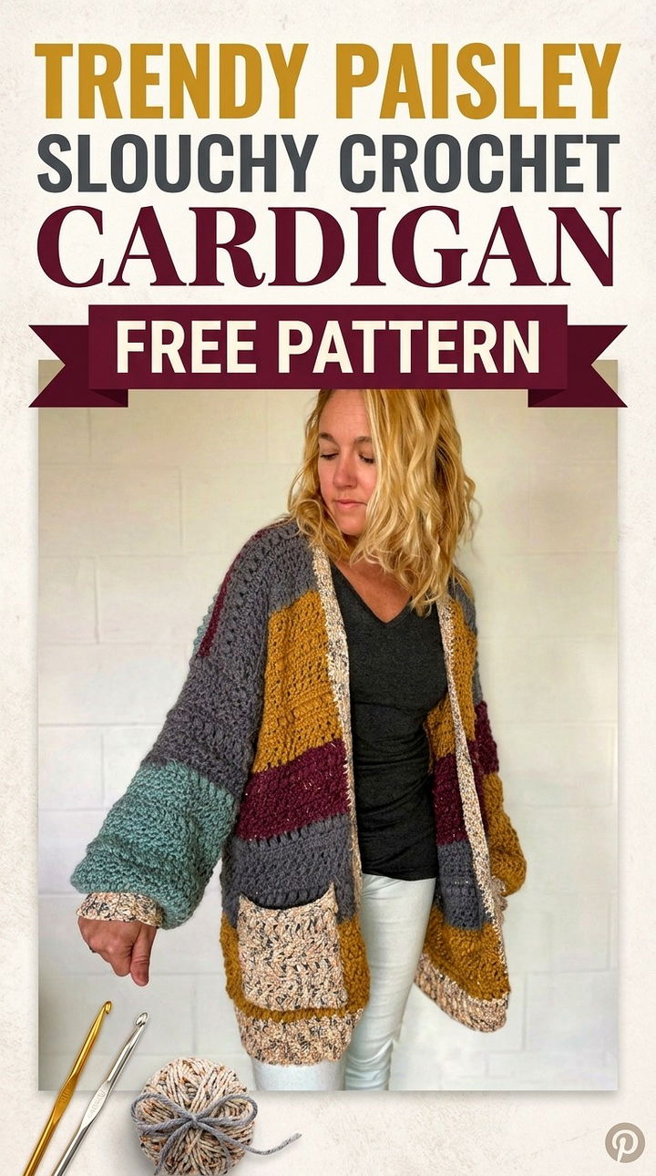 Trendy Paisley Slouchy Crochet Cardigan Free Pattern