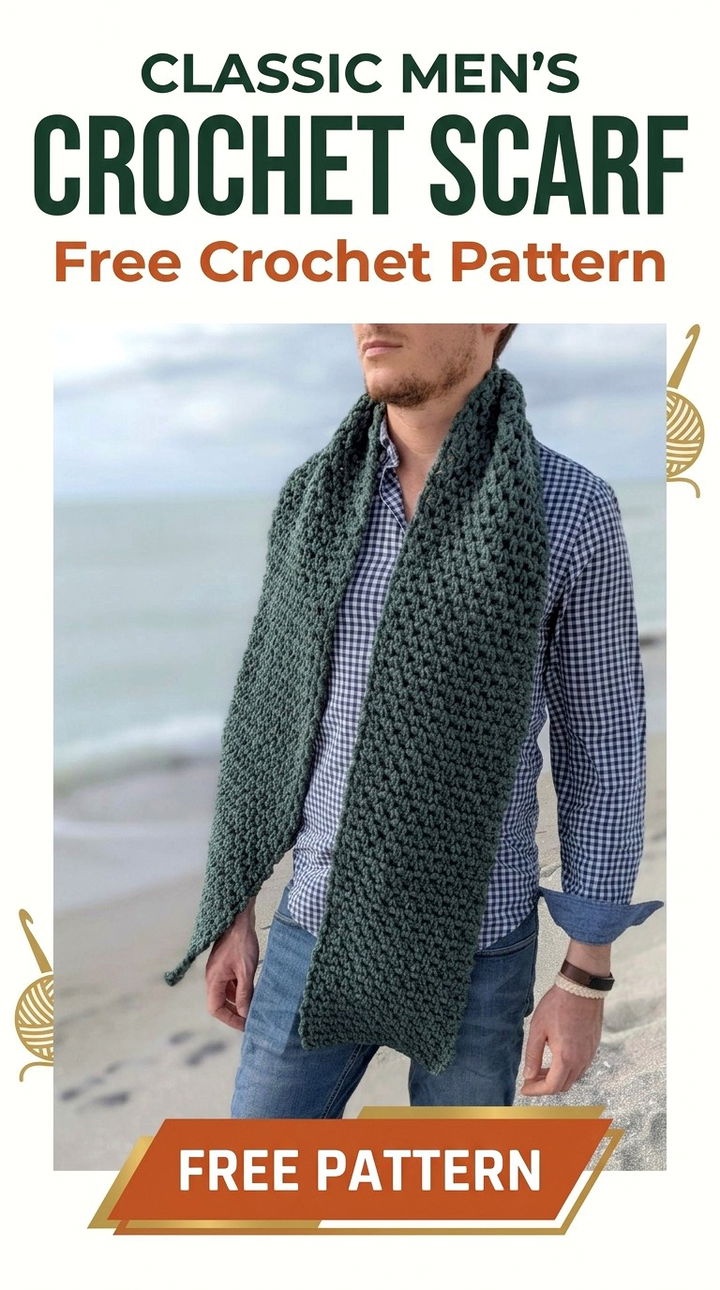 Classic Men's Crochet Scarf Timeless Retro Chic Winter Accessory