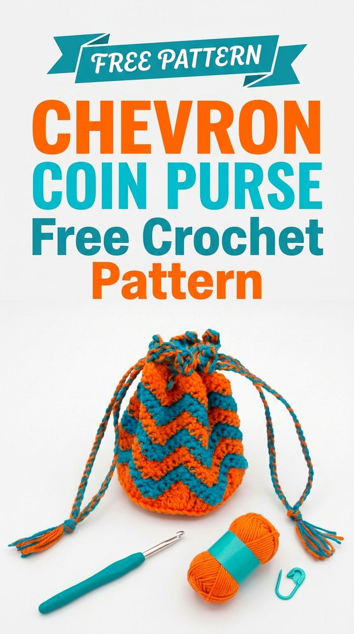 Chevron Coin Purse Free Crochet Pattern Vibrant Retro Chic Bohemian Accessory Accent