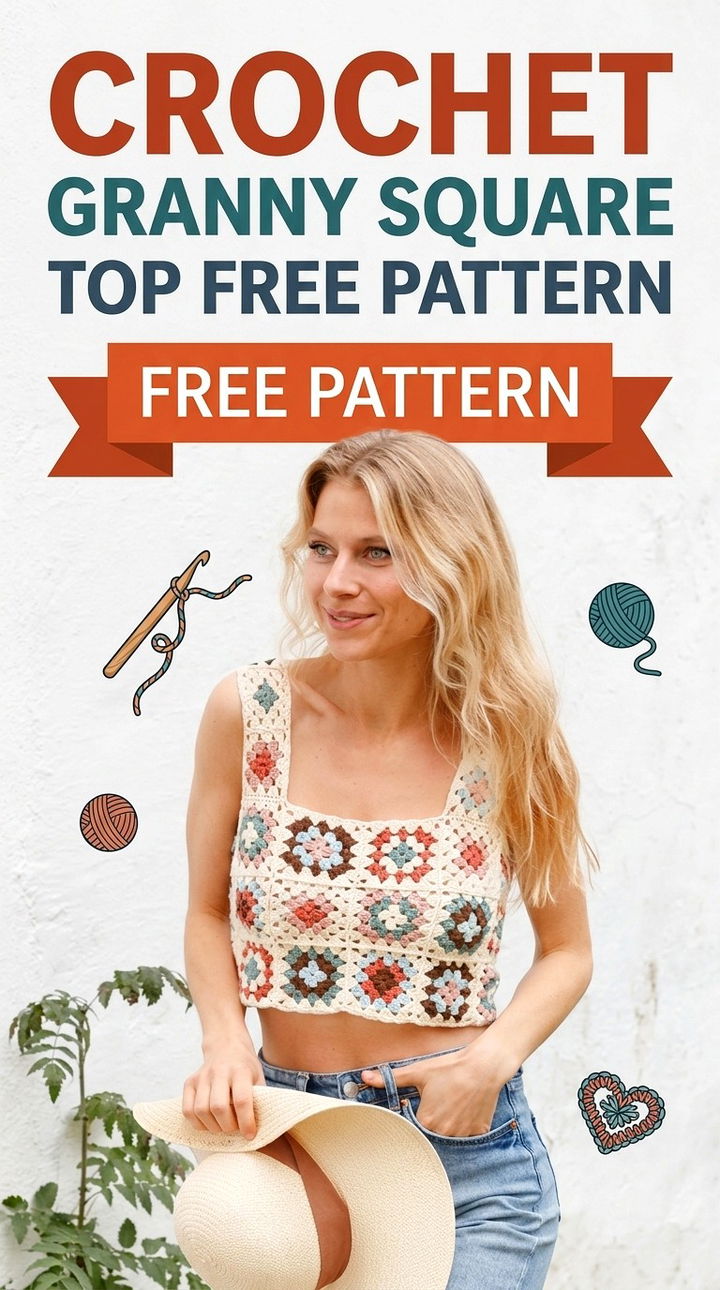 Crochet Granny Square Top in DROPS Safran Elegant Retro Chic Summer Fashion