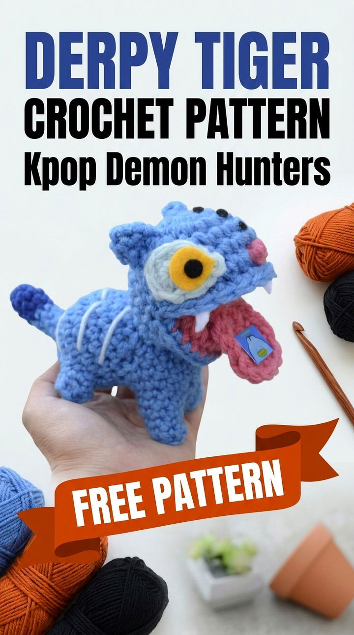 Derpy Tiger Crochet Pattern Kpop Demon Hunters Vibrant Retro Chic Bohemian Pop Culture Accent