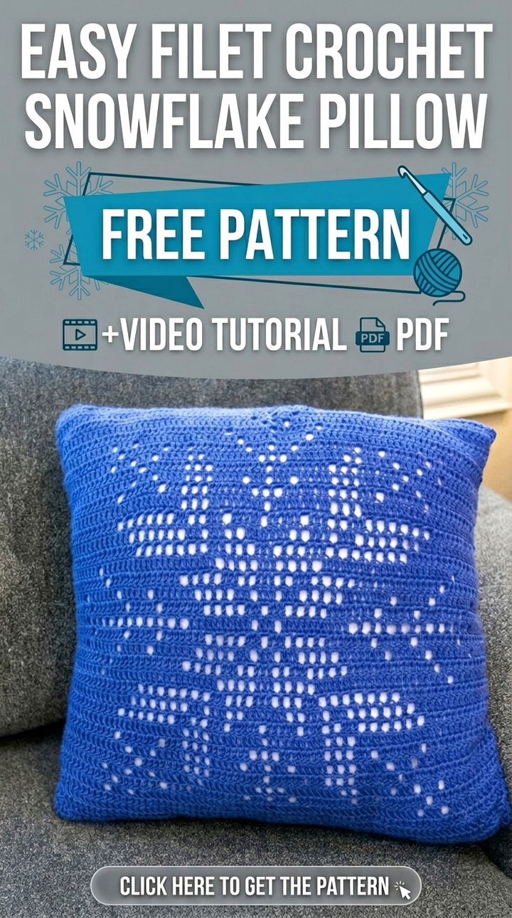 Easy Filet Crochet Snowflake Pillow Vibrant Retro Chic Cozy Winter Decor