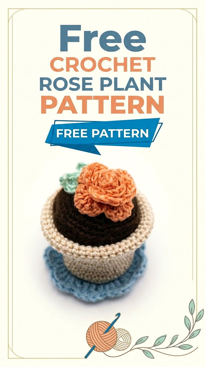 Free Crochet Rose Plant Pattern Vibrant Retro Chic Bohemian Lifestyle Accent
