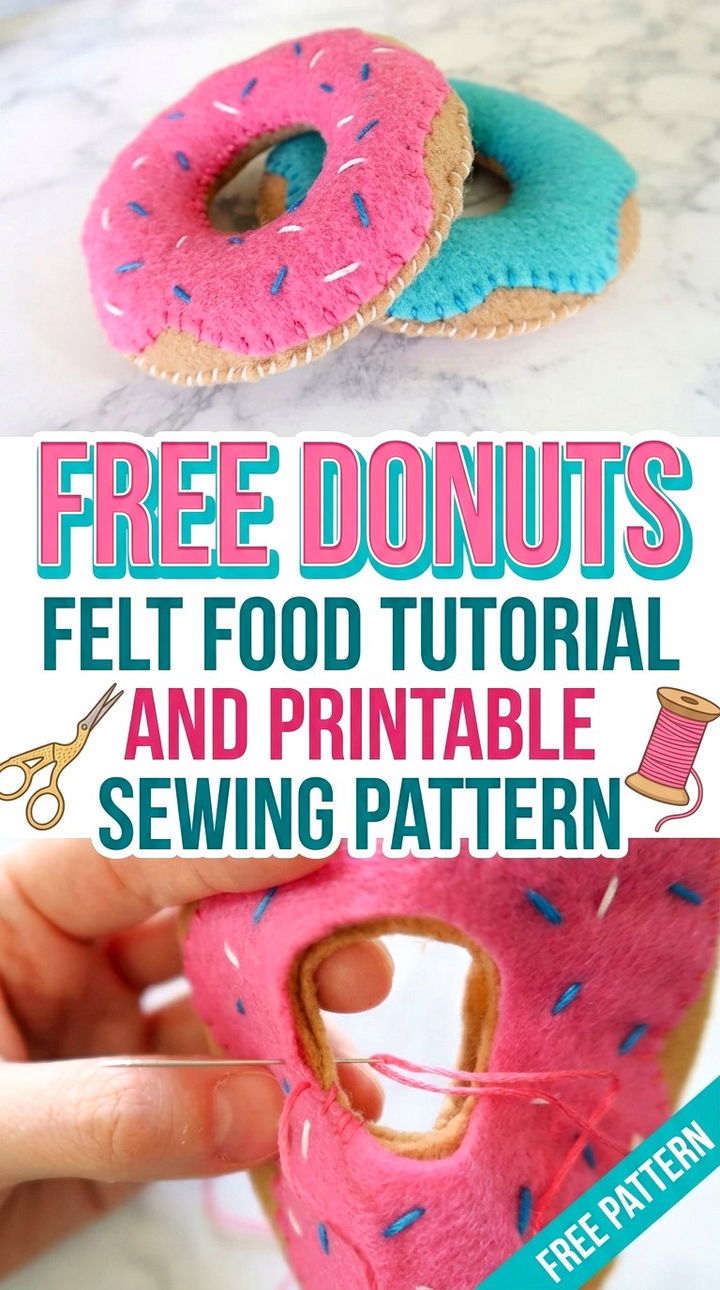Free Donuts Felt Food Tutorial and Printable Sewing Pattern Vibrant Retro Chic Kitchen Accent