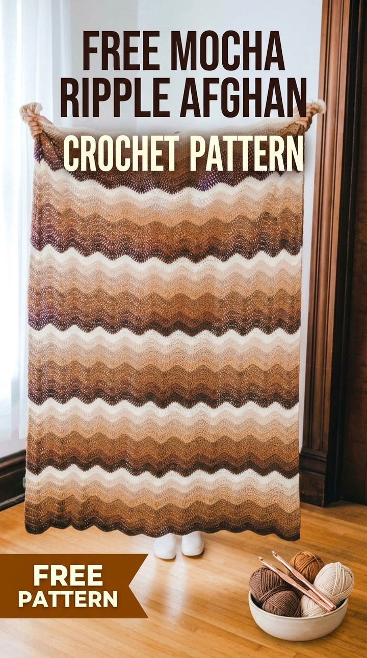 Free Mocha Ripple Afghan Crochet Pattern Modern Retro Boho Style