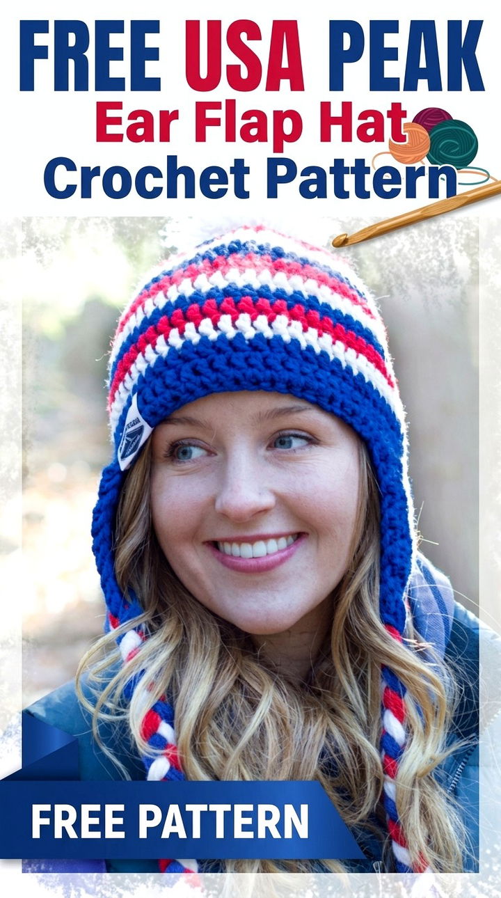 Free USA Peak Ear Flap Hat Crochet Pattern Modern Retro Boho Style