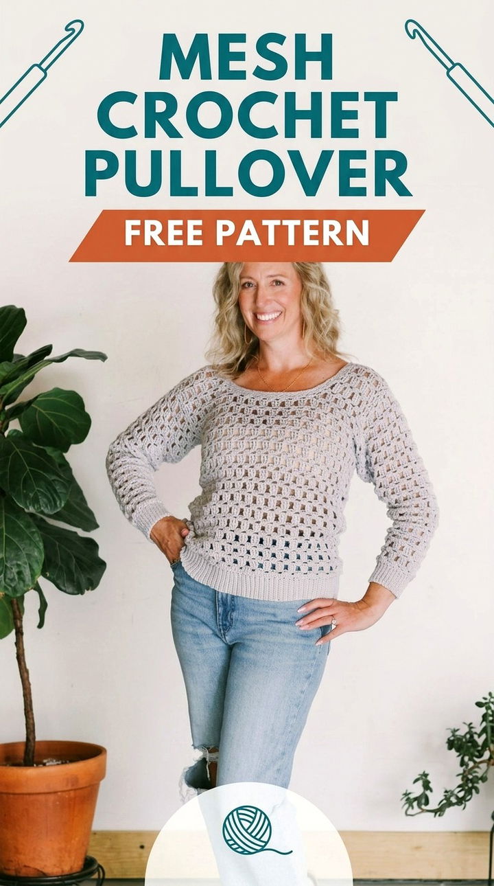 Mesh Crochet Pullover Vibrant Retro Chic Breathable Lightweight Layer