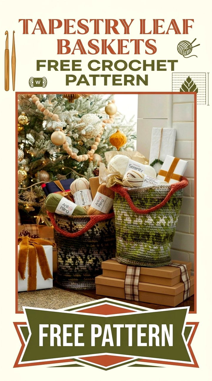 Tapestry Leaf Baskets Vibrant Retro Chic Crochet Organizers