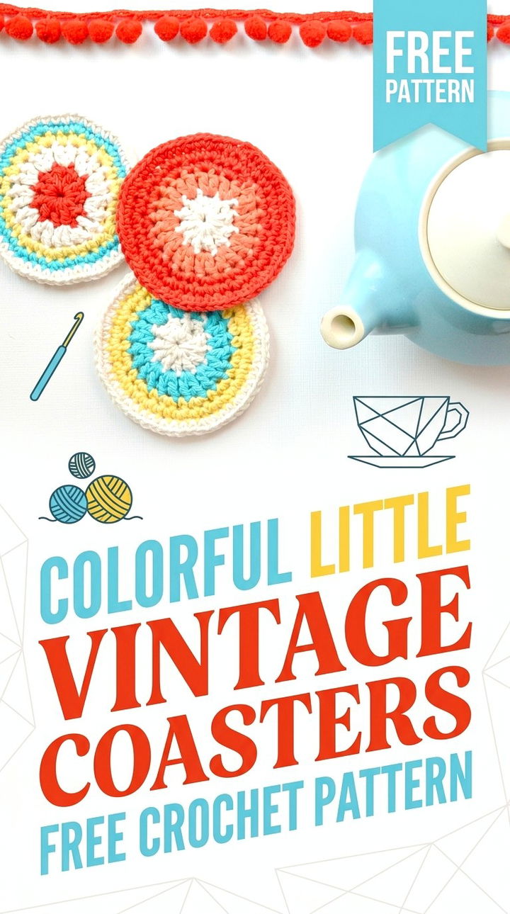 Colorful Little Vintage Crochet Coasters Retro Chic Scrap Buster