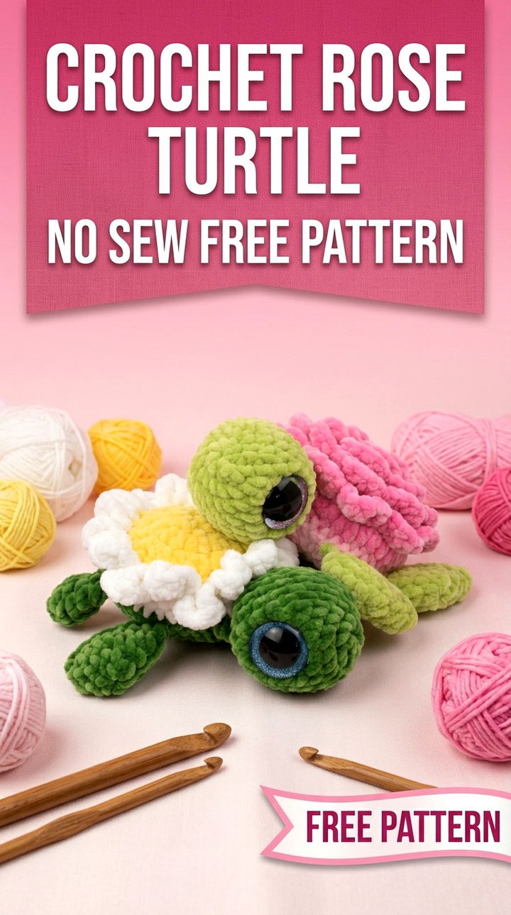 Crochet Rose Turtle Free Pattern Vibrant Retro Chic Bohemian Lifestyle Accent