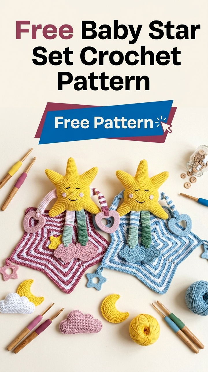 Free Baby Star Set Crochet Pattern Modern Retro Boho Style