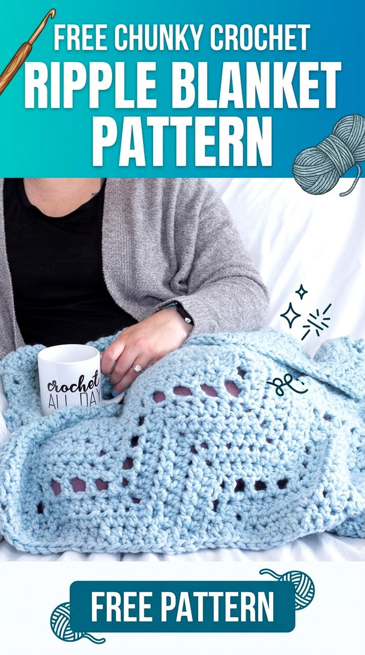 Free Chunky Crochet Ripple Blanket Pattern Modern Retro Boho Style