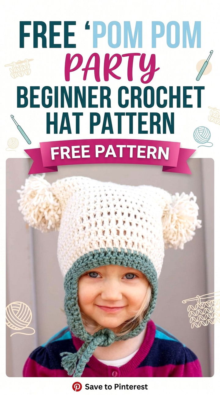 Free Pom Pom Party Beginner Crochet Hat Pattern