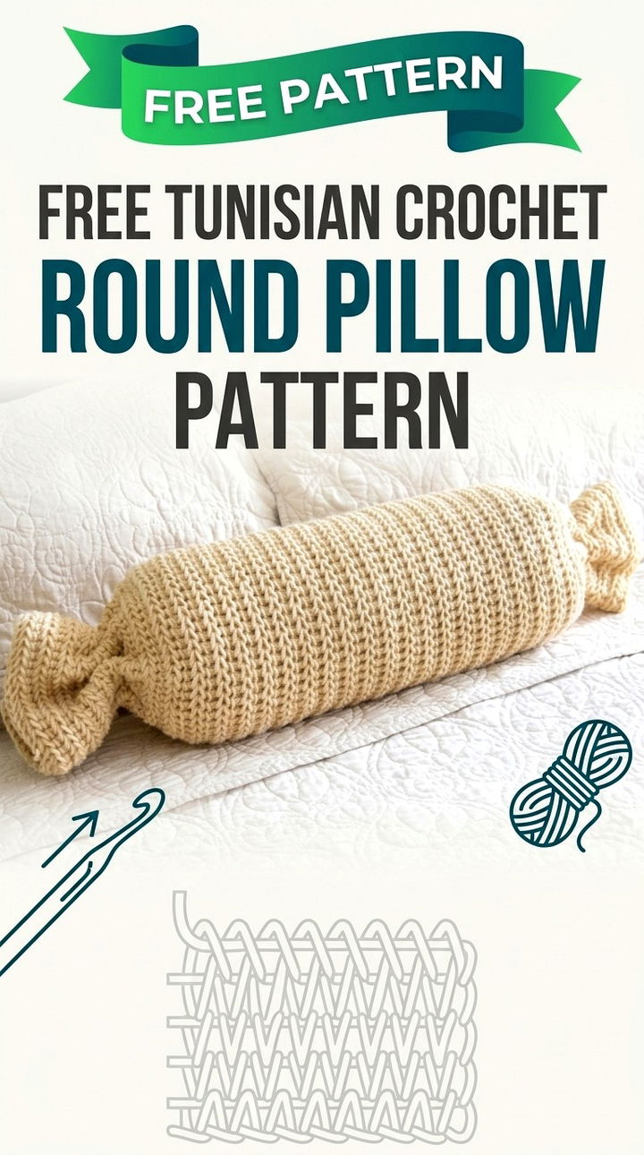 Free Tunisian Crochet Round Pillow Vibrant Retro Chic Textured Cushion