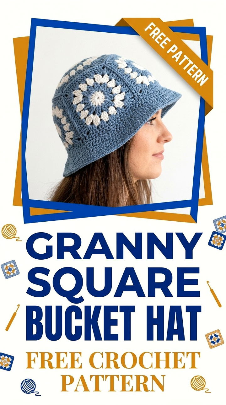 Granny Square Bucket Hat Vibrant Retro Chic Summer Headwear