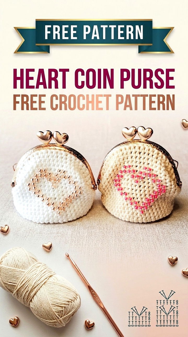 Heart Coin Purse Free Crochet Pattern Vibrant Retro Chic Bohemian Accessory Accent