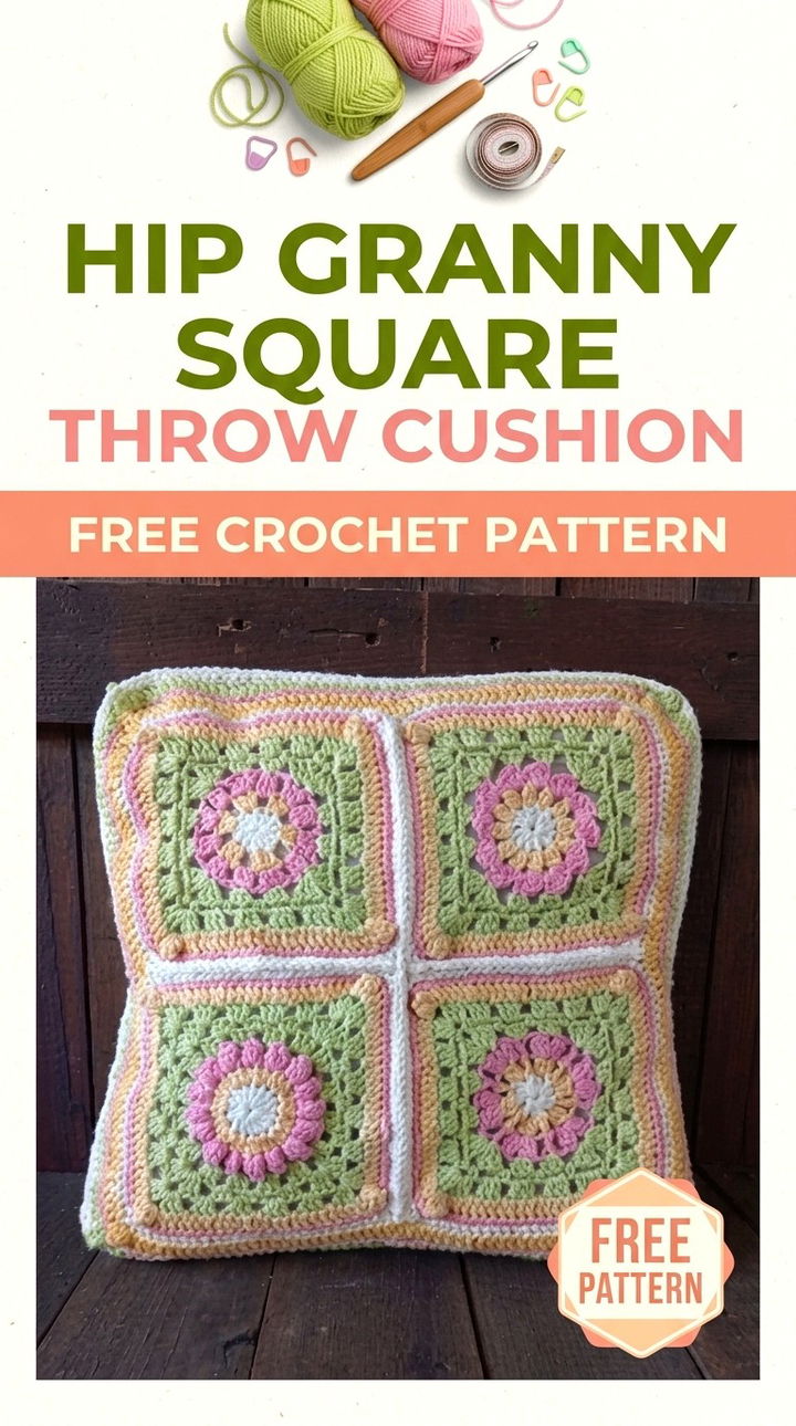 Hip Granny Square Throw Cushion Vibrant Retro Chic Cozy Texture