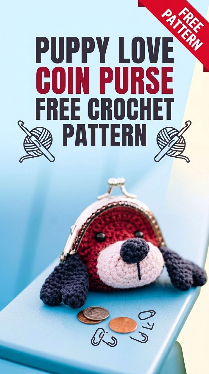 Puppy Love Coin Purse Free Crochet Pattern Vibrant Retro Chic Bohemian Accessory Accent