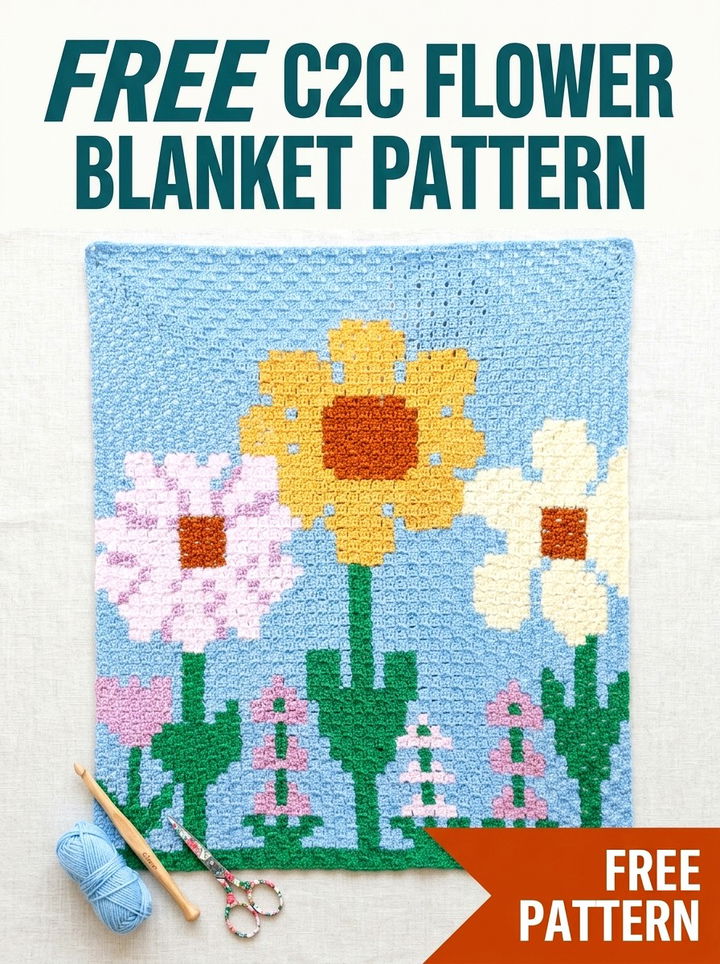 Free Corner to Corner (C2C) Flower Blanket Pattern