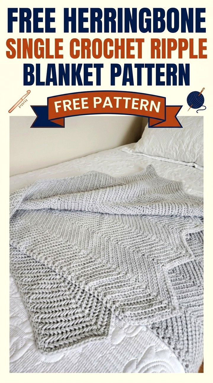 Free Herringbone Single Crochet Ripple Blanket Pattern Modern Retro Boho Style