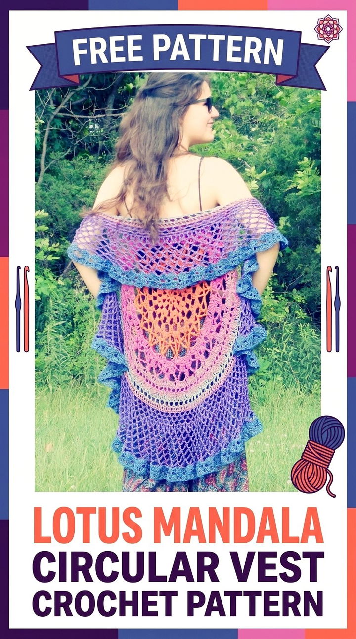 Free Lotus Mandala Circular Vest Crochet Pattern Modern Retro Boho Style