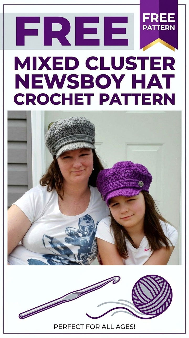 Free Mixed Cluster Newsboy Hat Crochet Pattern Modern Retro Boho Style