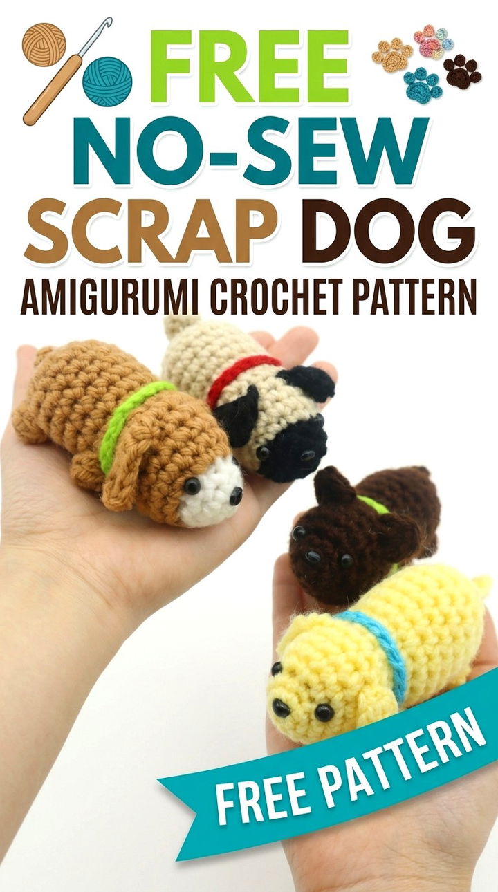 Free No Sew Scrap Dog Amigurumi Crochet Pattern Vibrant Retro Chic Bohemian Lifestyle Accent