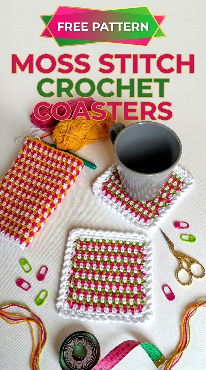 Moss Stitch Crochet Coasters Free Pattern and Tutorial