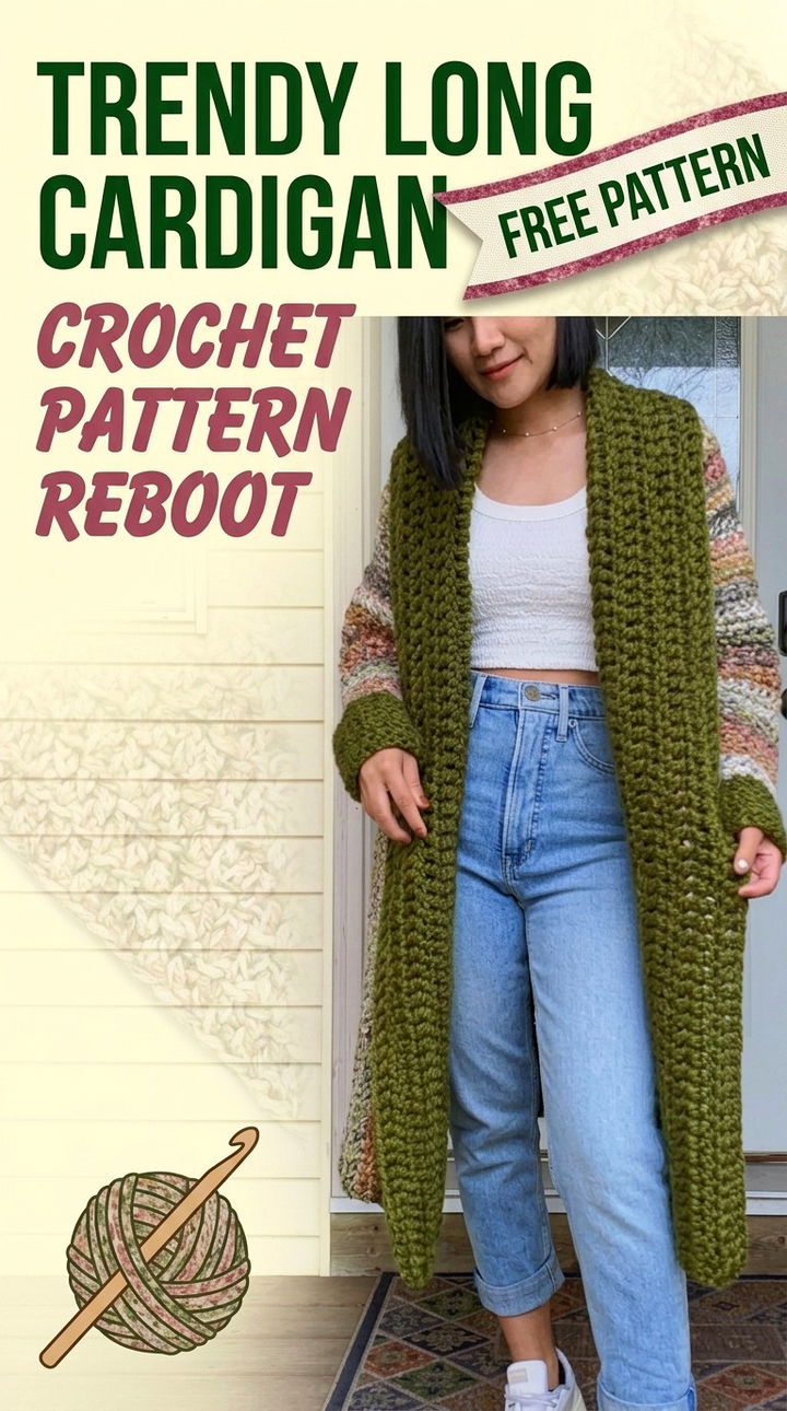 Trendy Long Cardigan Crochet Pattern Reboot Free Pattern