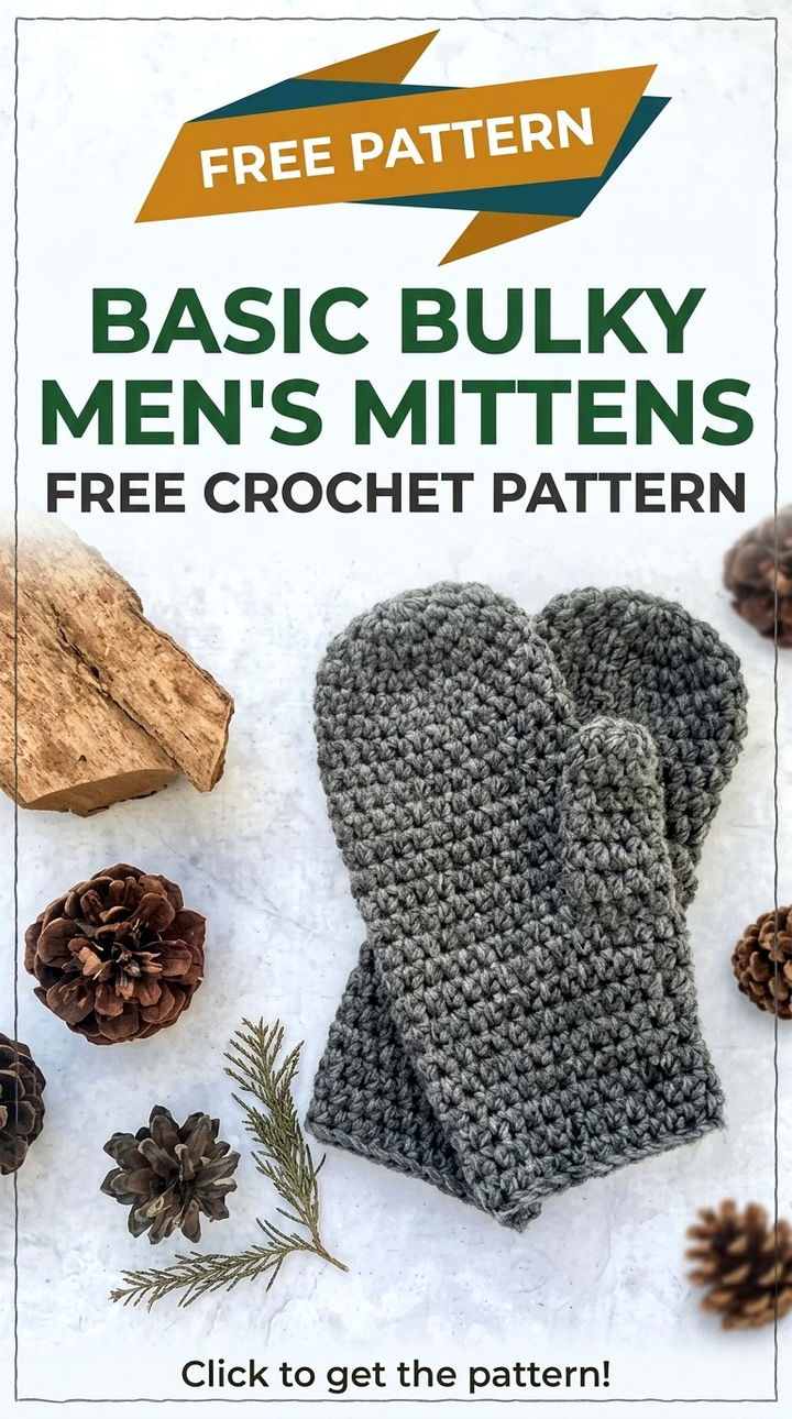 Basic Bulky Men's Mittens Cozy Retro Chic Winter Crochet Pattern
