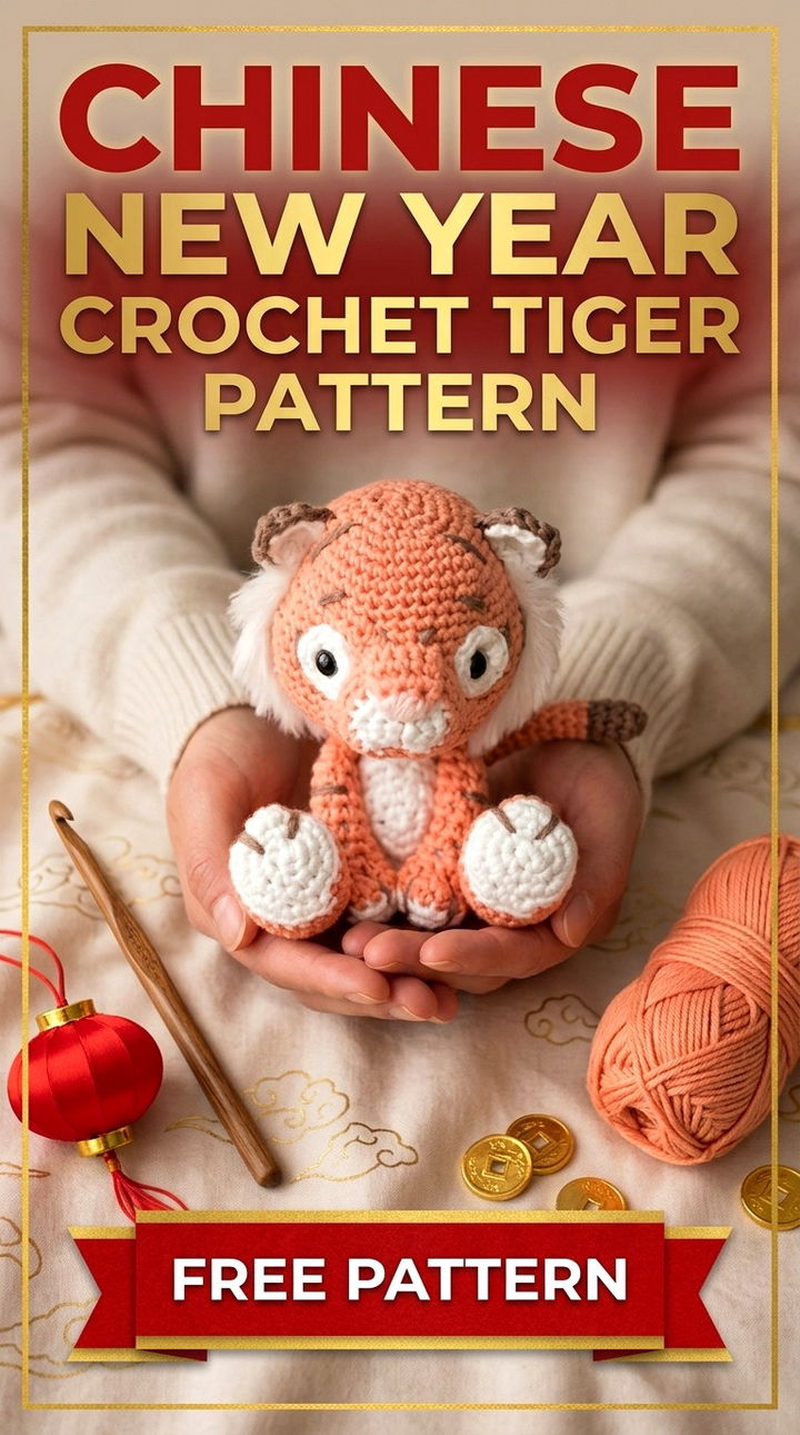 Chinese New Year Crochet Tiger Pattern Vibrant Retro Chic Bohemian Lifestyle Accent