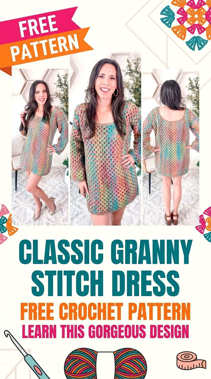 Classic Granny Stitch Dress Vibrant Retro Chic Textured Vintage Garment