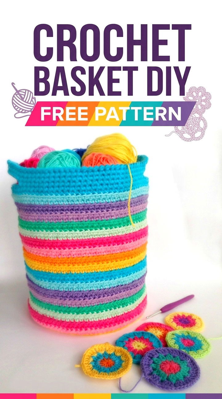 Crochet Basket DIY Vibrant Retro Chic Functional Home Storage