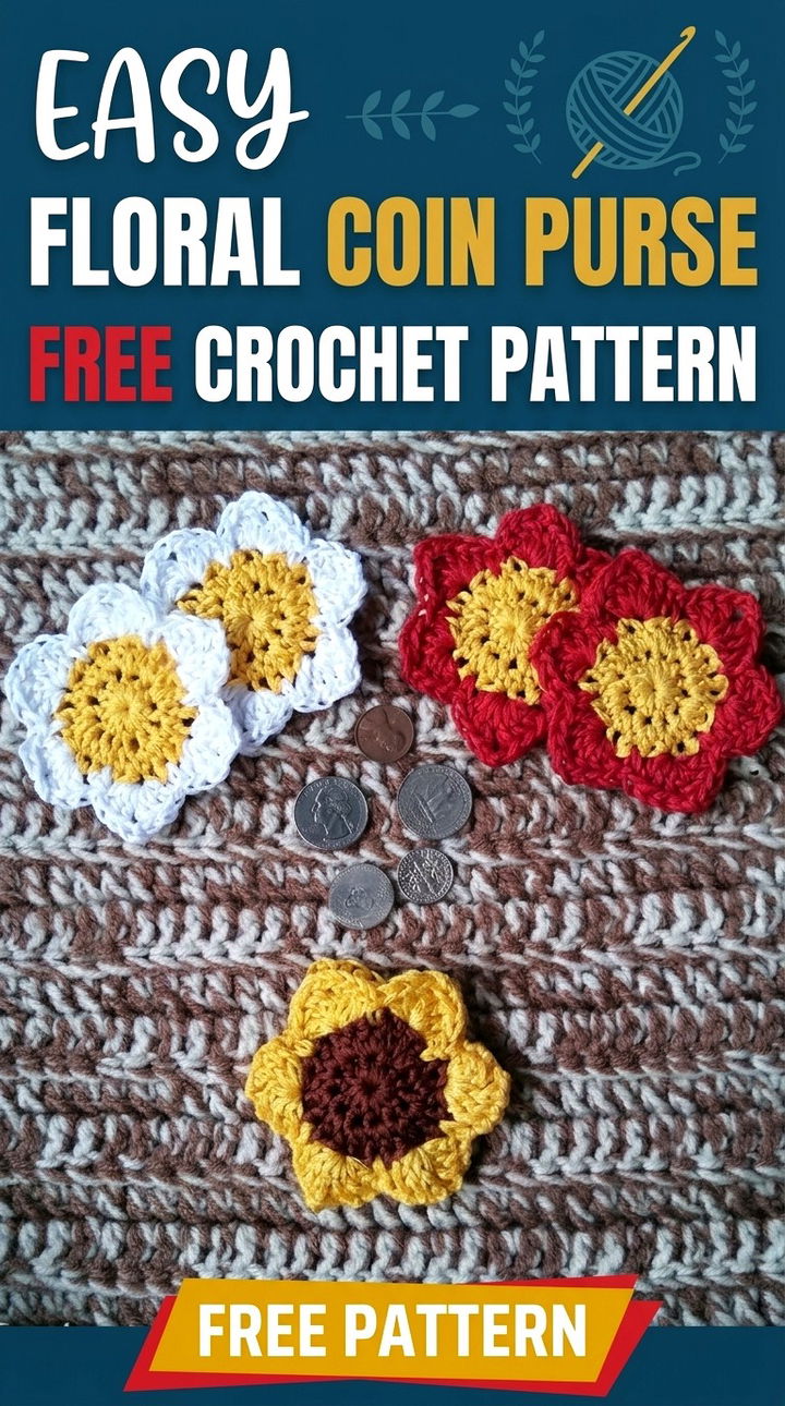 Easy Floral Coin Purse Free Crochet Pattern Vibrant Retro Chic Bohemian Accessory Accent