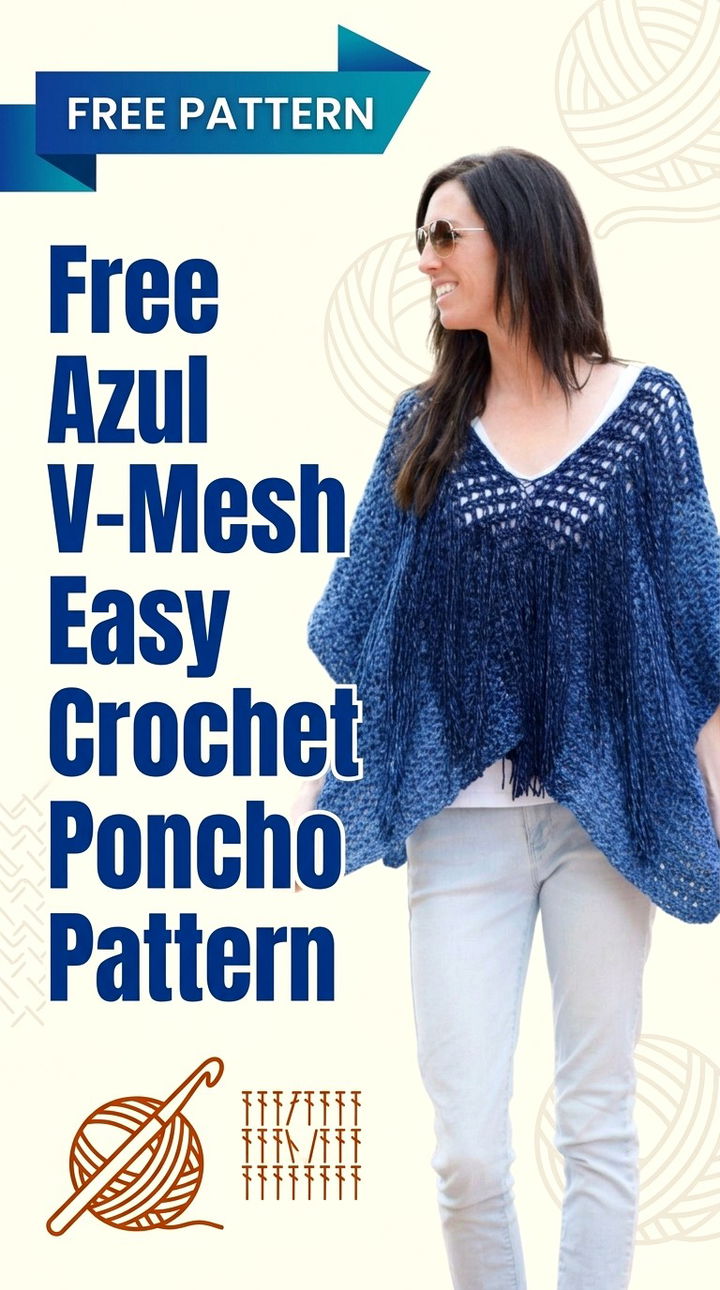 Free Azul V Mesh Easy Crochet Poncho Pattern Modern Retro Boho Style
