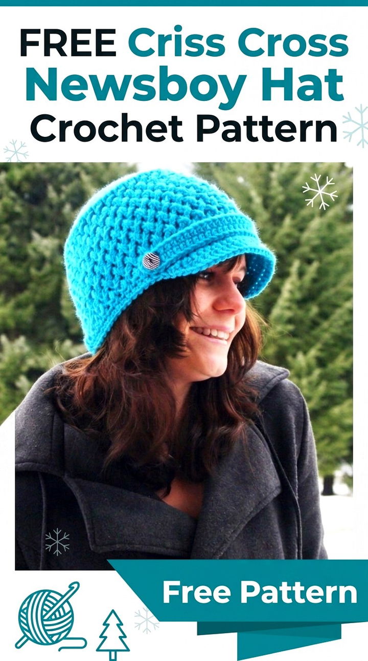 Free Criss Cross Newsboy Hat Crochet Pattern Modern Retro Boho Style