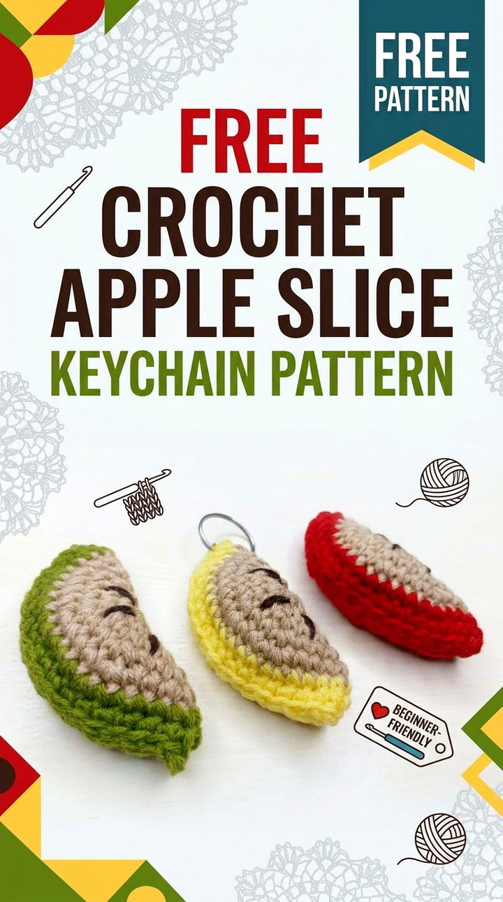 Free Crochet Apple Slice Keychain Pattern Vibrant Retro Chic Bohemian Lifestyle Accent