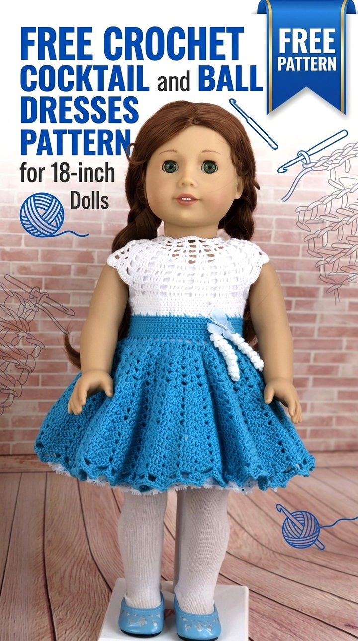 Free Crochet Cocktail and Ball Dresses Pattern for 18 inch Dolls