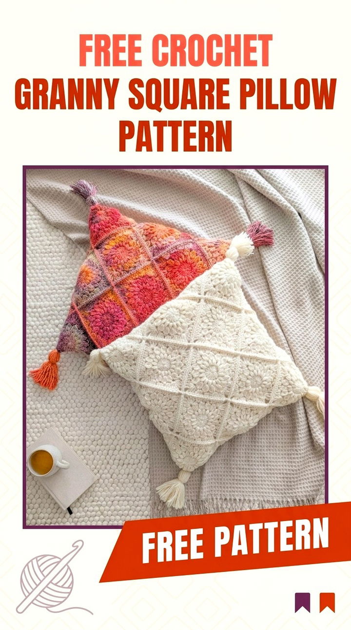 Free Crochet Granny Square Pillow Vibrant Retro Chic Cozy Home Decor