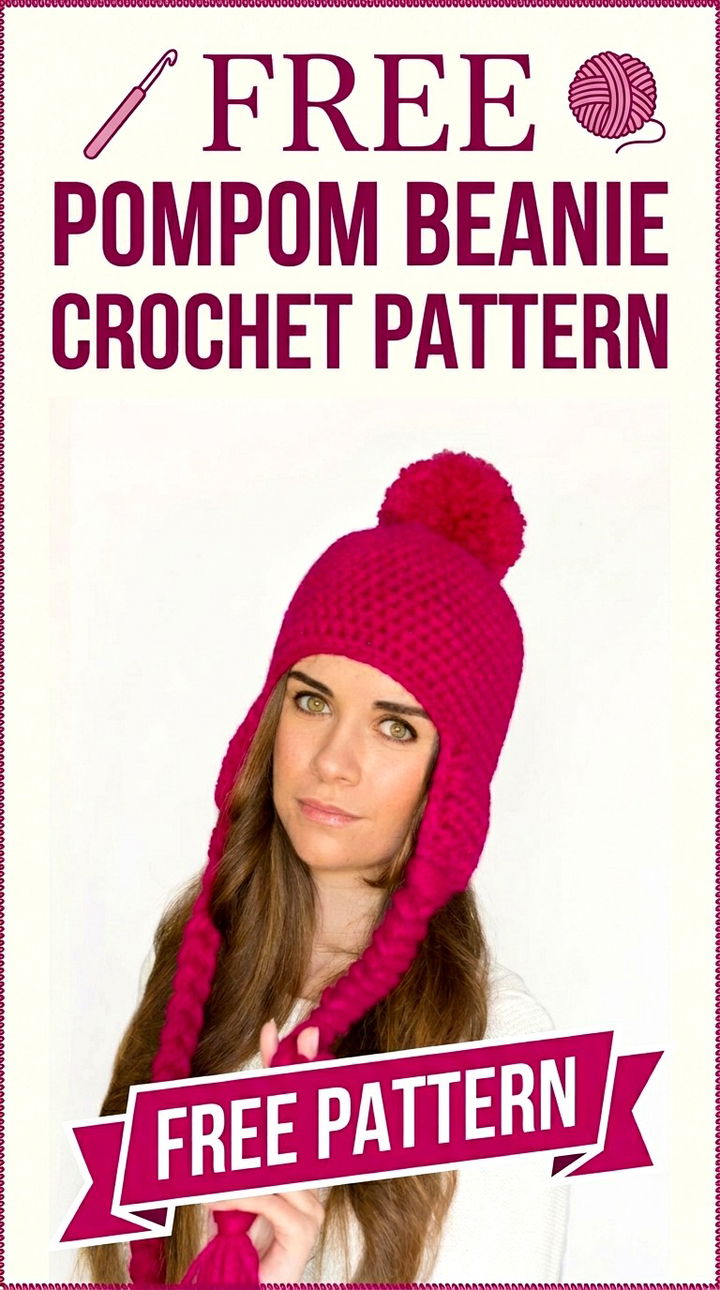 Free Pompom Beanie Crochet Pattern Modern Retro Boho Style