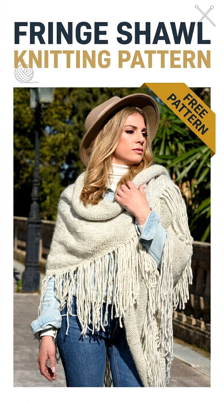 Fringe Shawl Knitting Pattern Vibrant Retro Chic Bohemian Layering Accent