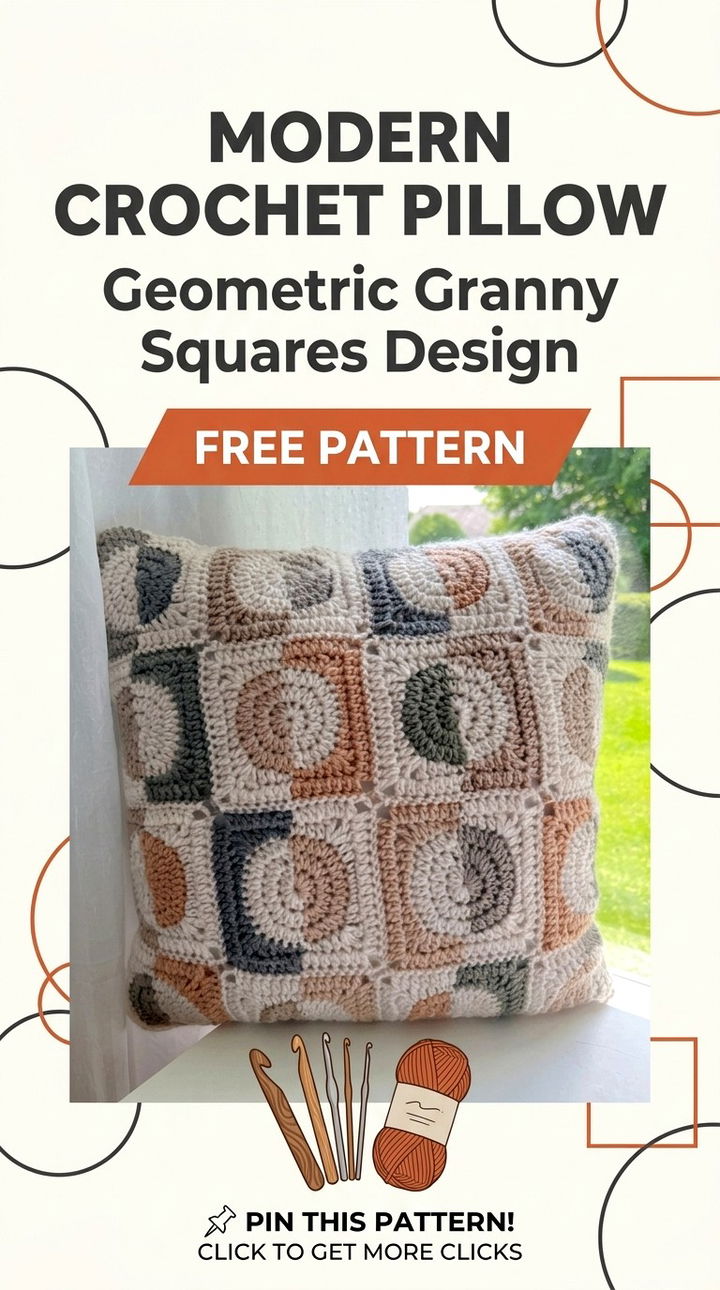 Modern Crochet Pillow Vibrant Retro Chic Cozy Geometric Accent