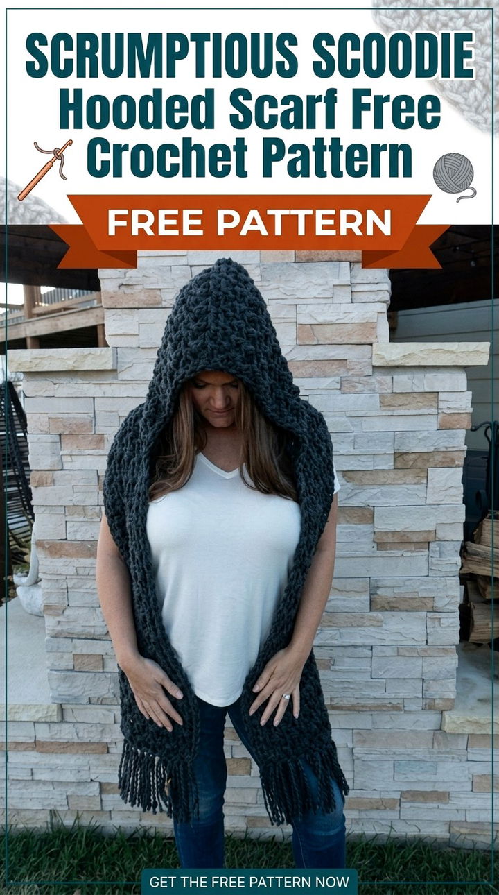 Scrumptious Scoodie Hooded Scarf Free Crochet Pattern