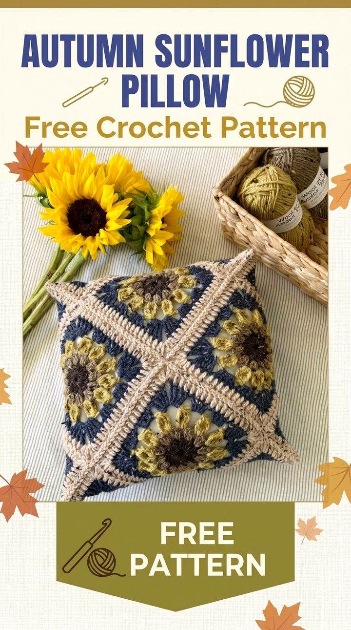 Autumn Sunflower Pillow Vibrant Retro Chic Cozy Fall Decor