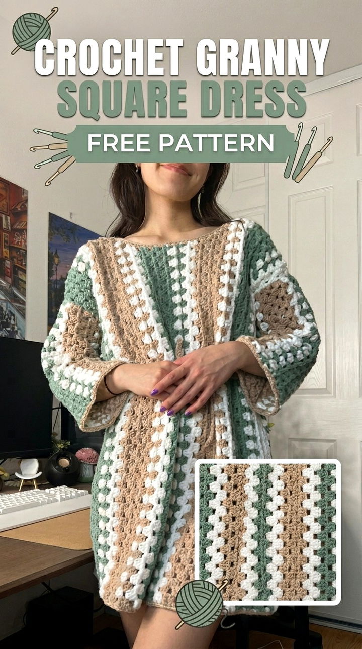 Classic Granny Square Dress Vibrant Retro Chic Geometric Patchwork Garment