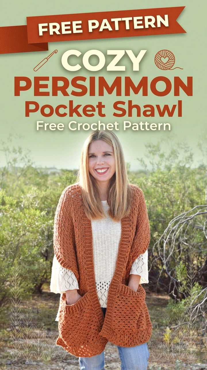 Cozy Persimmon Pocket Shawl Free Crochet Pattern