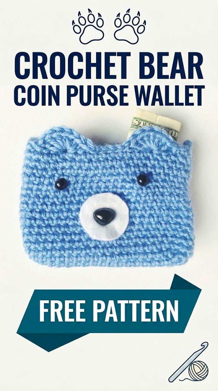 Crochet Bear Coin Purse Wallet Free Pattern Vibrant Retro Chic Bohemian Accessory Accent